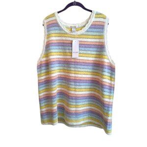 Design History Pastel Crochet Rainbow Striped Tank Top NWT